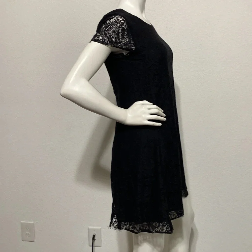 Madewell Black Floral Lace Mini Shift Dress